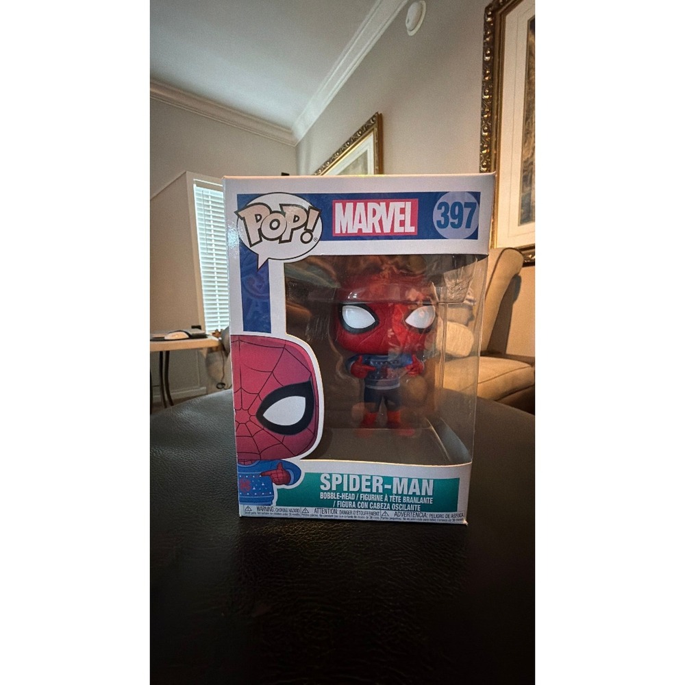 Funko Pop Marvel Spider-Man 397 Holiday Sweater Vaulted Vinyl Figure Open Box